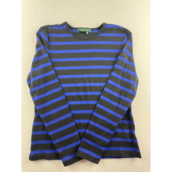 Lauren Ralph Lauren Tops - Lauren Ralph Lauren Womens Striped Long Sleeve Top Blue Black Logo Pocket M